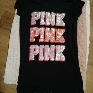 PINK Victoria's Secret Black Tee with Pink Sequin Design